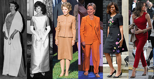 From left to right: First Ladies Eleanor Roosevelt, Jacqueline Kennedy, Nancy Reagan, Hillary Clinton, Michelle Obama and future First Lady Melania Trump. Photo: Getty