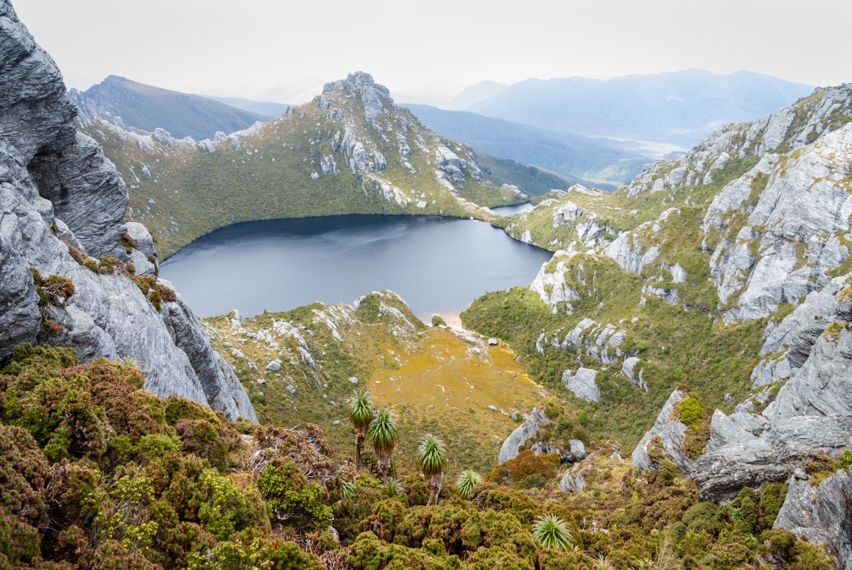 The dramatic glacial cirque Lake Oberon surrounded by quartzite cliffs