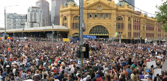 About 10,000 protesters gathered in Melbourne.