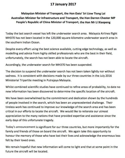 MH370 statement