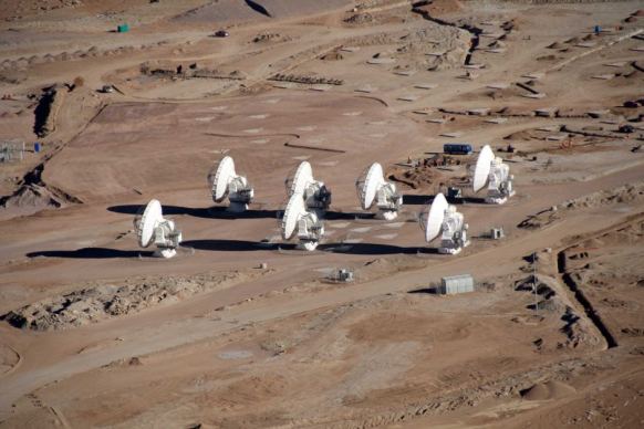 Seven of the 66 antennas at the Atacama Large Millimetre Array observatory in Chile