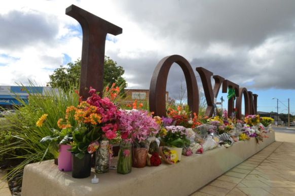 Flowers left at Loxton for Kirsty Boden