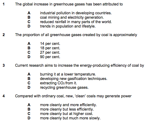 Some of the questions on coal included in the English proficiency test for citizenship