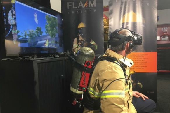 Firefighter tests virtual reality training system FLAIM