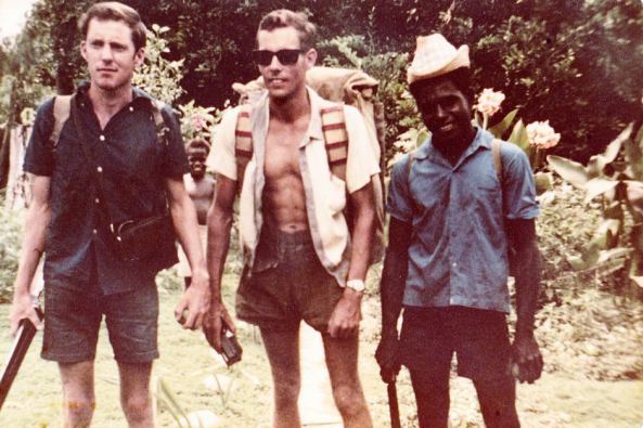 Col Meyers, at left, a young man in Papua New Guinea, about to run into the Bouganville Revolutionary Army.