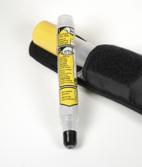 People with allergies that put them at risk of anaphylaxis often carry an adrenaline auto-injector.