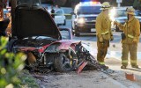 The wreckage of a Porsche that crashed in Valencia