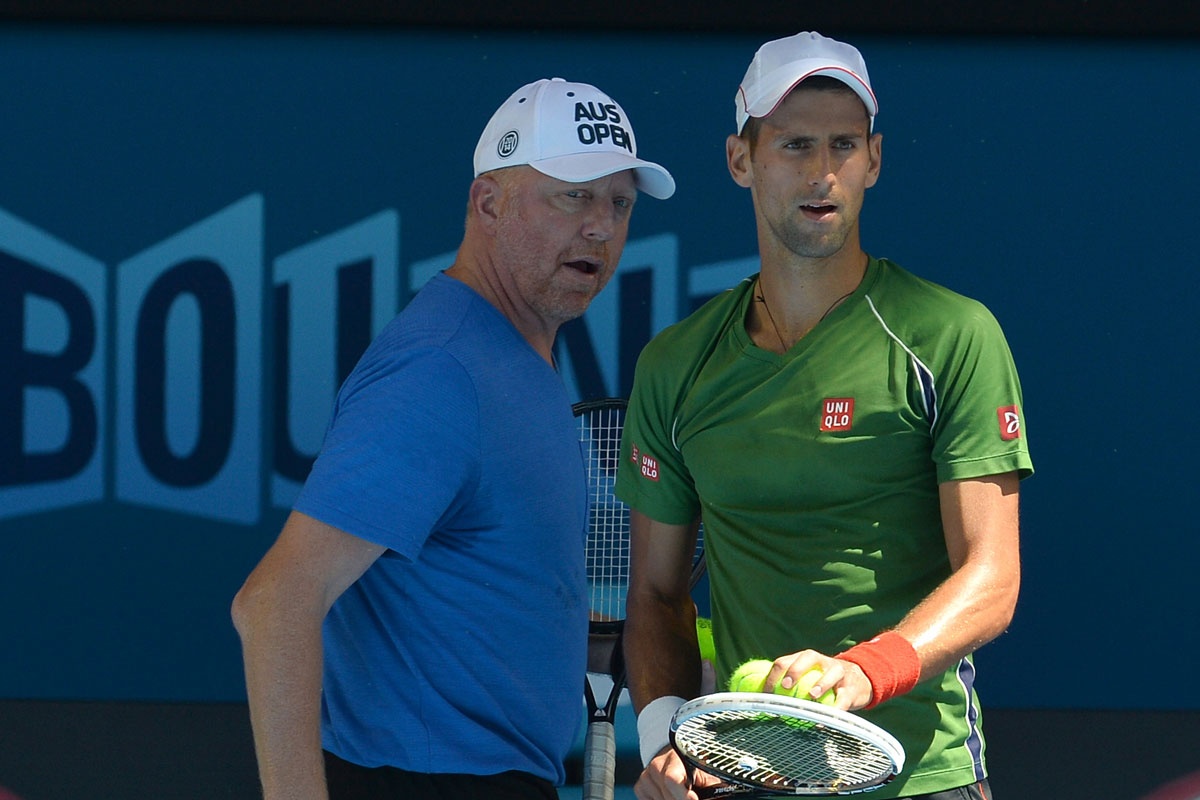 Boris Becker and Novak Djokovic at Melbourne Park.