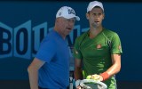 Boris Becker and Novak Djokovic at Melbourne Park.