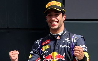 Daniel Ricciardo celebrates after claiming third in the British Grand Prix.