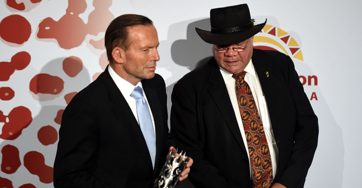 Professor Mick Dodson (R) with Tony Abbott at the Indigenous Governance Awards.