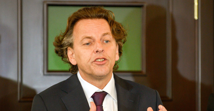 Dutch Foreign Minister Bert Koenders speaks to media