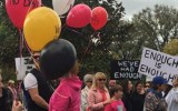 Demonstrators called for tougher sentences for violent criminals in the wake of high-profile attacks on women.