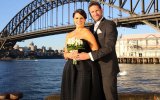 Clare and Lachlan celebrate their TV marriage under the Sydney Harbour Bridge.