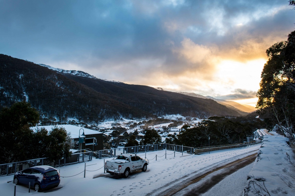 heavy snowfall on the first day of winter in Thredbo.