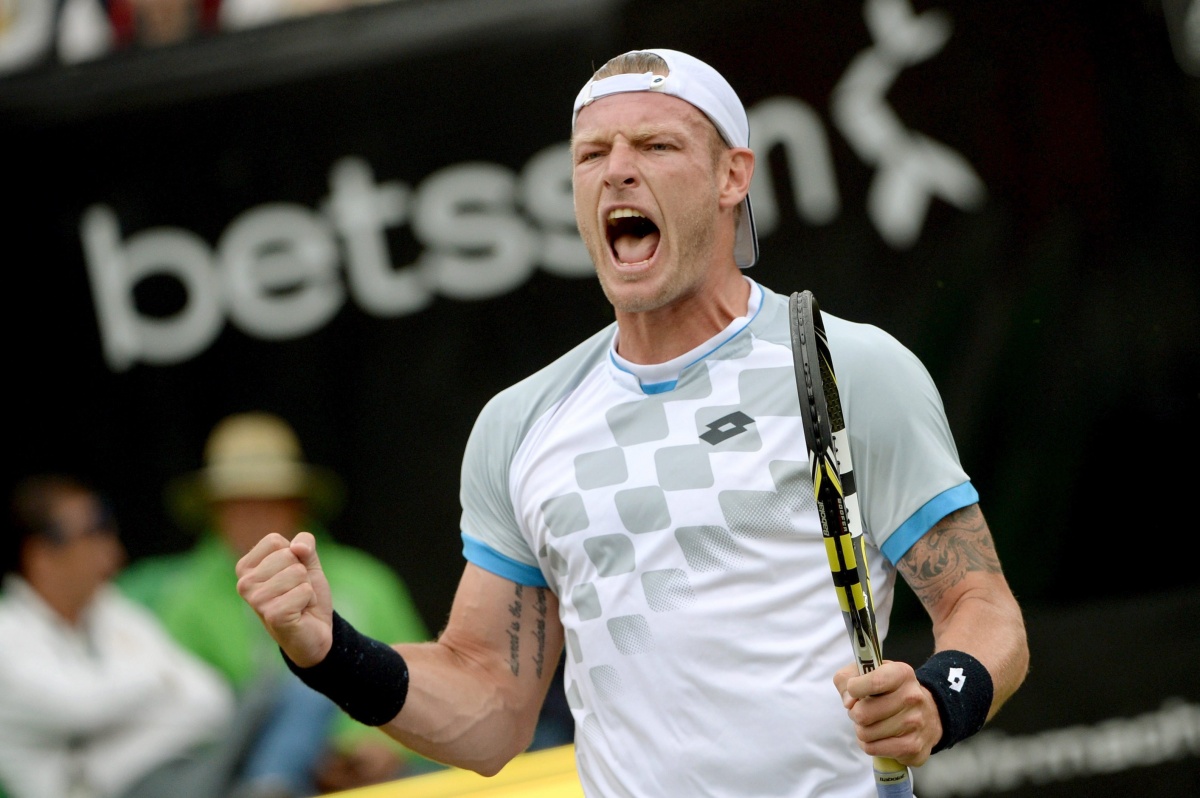 Sam Groth celebrates his second round win. AAP