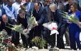 Ministers lay flowers where 38 people were killed on Marhaba beach, Tunisia.