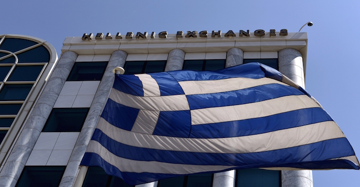 athens stock exchange greek flag