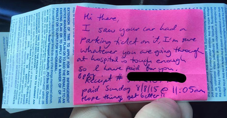 mum parking ticket paid hospital