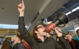 Ezekiel Ox leads the rally against Operation Fortitude in Melbourne.
