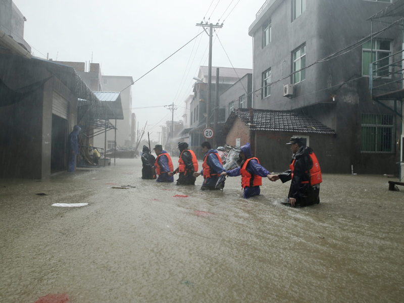 The flooded Chengli village, in China's Fujian province.
