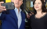 The PM also loves the odd selfie...pictured with Ms Palaszczuk in Southport.