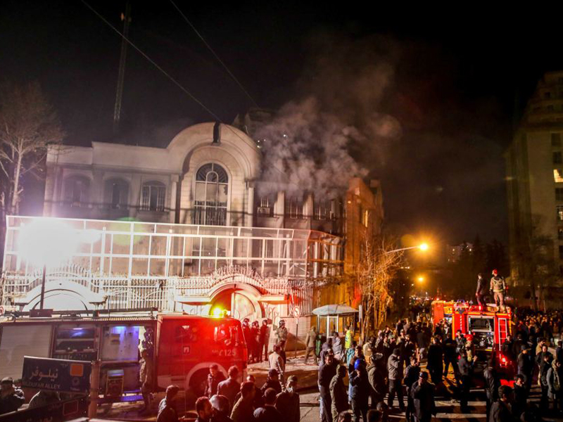 Iranians set fire to Saudi Embassy.