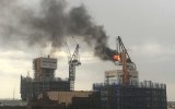 Crane on fire in Melbourne.