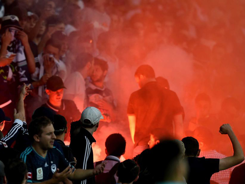 victory fans let off flare