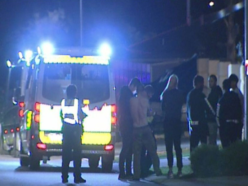 Police at the scene of a triple shooting in Banksia Grove in Perth.