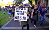 Opponents of Bendigo's mosque on their way to a city council meeting in 2015.