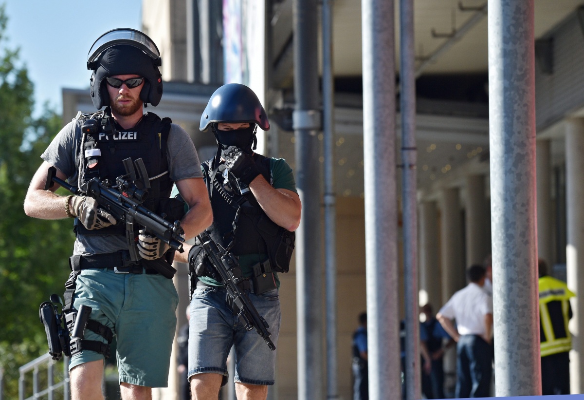 German special police at the scene in the town of Viernheim, near Frankfurt.