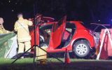 The red hatchback collided with a Mercedes late on Sunday night.