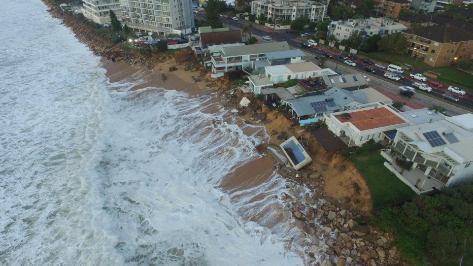 A drone image of a hard-hit sector of Sydney's northern beaches.