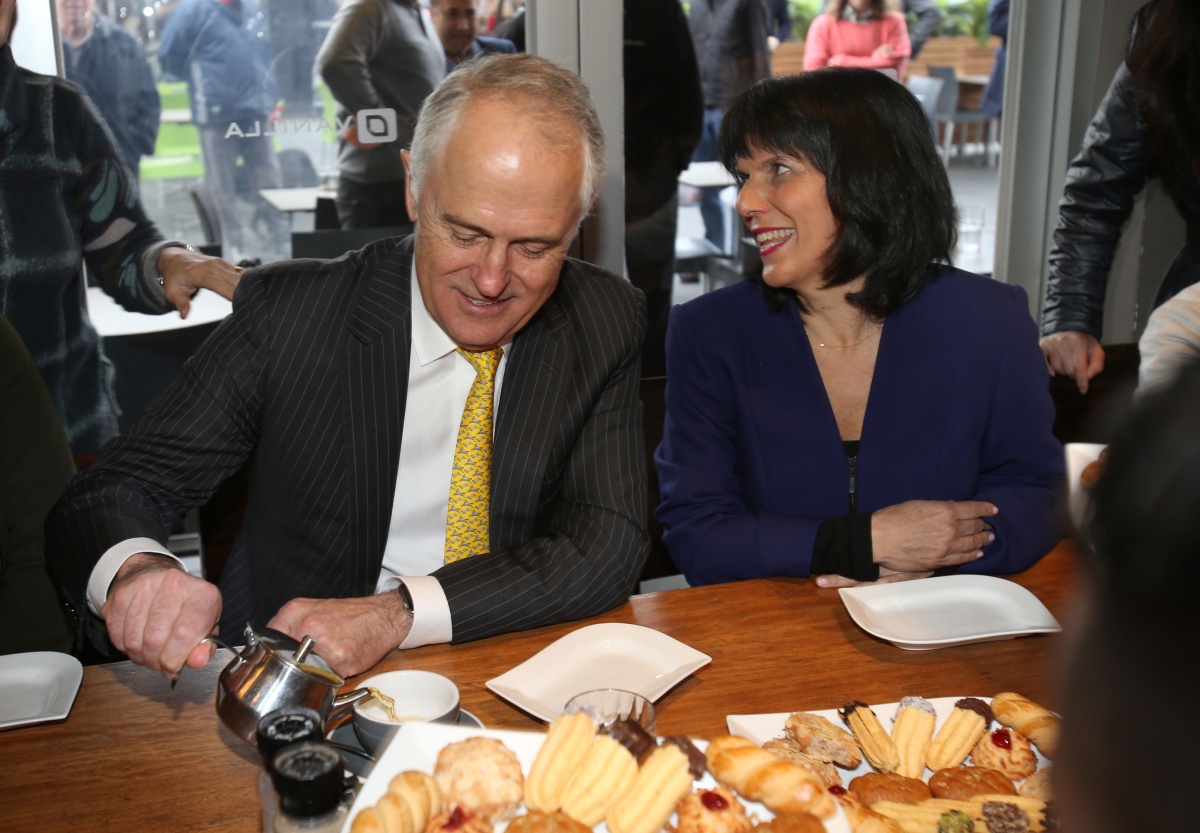 PM Malcolm Turnbull in Melbourne with Liberal candidate for Chisholm Julia Banks .