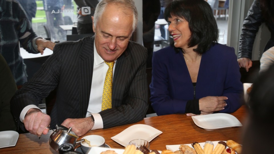 PM Malcolm Turnbull in Melbourne with Liberal candidate for Chisholm Julia Banks .
