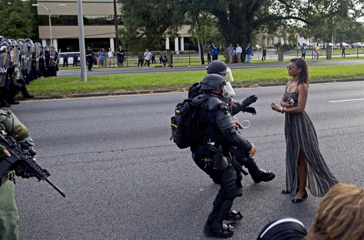 A peaceful protestor makes a powerful stand against police in Baton Rouge.