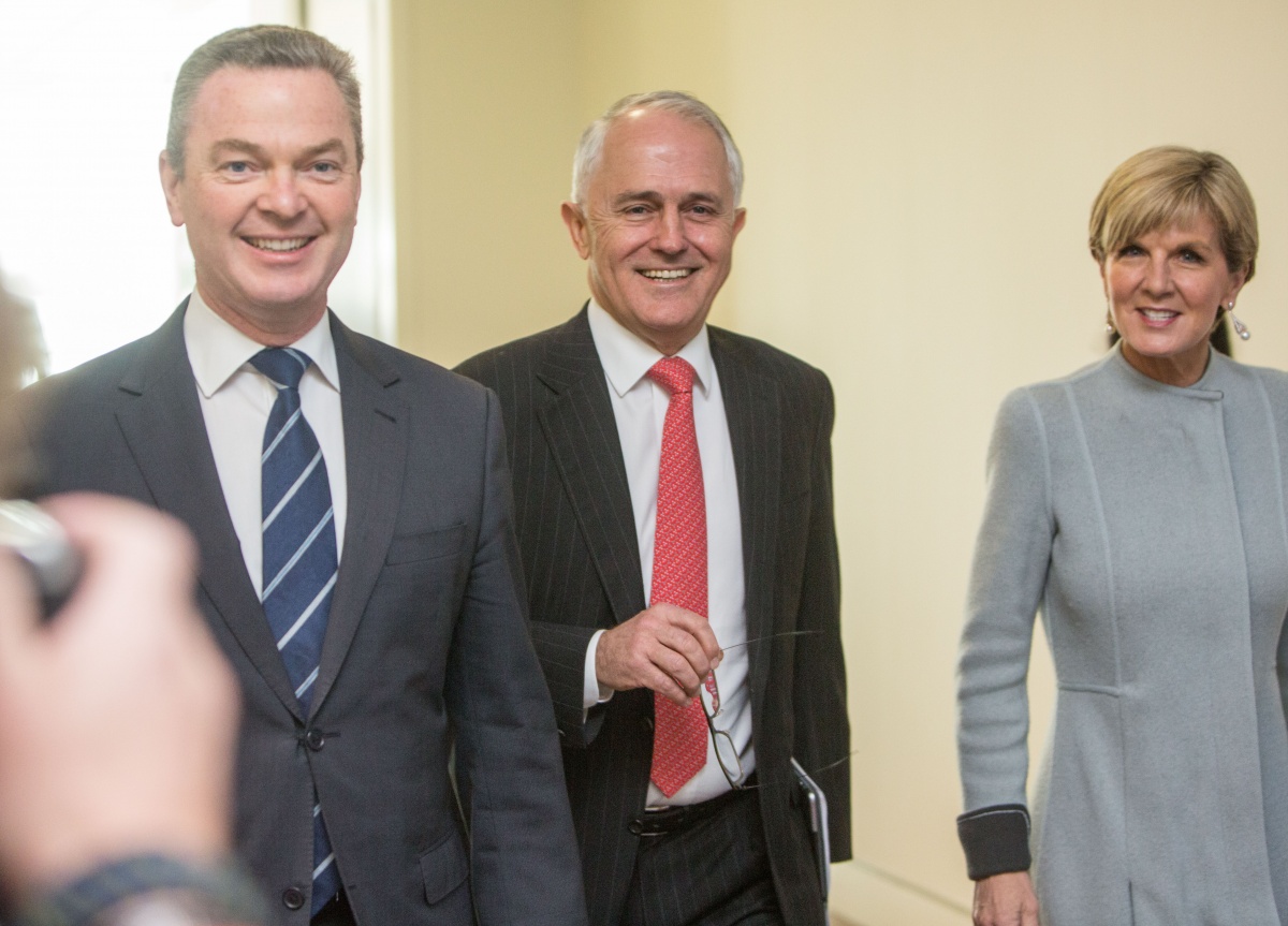 Prime Minister Malcolm Turnbull arrives at the party room meeting.
