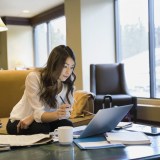 Woman working on laptop