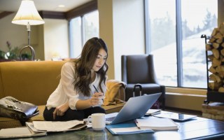 Woman working on laptop