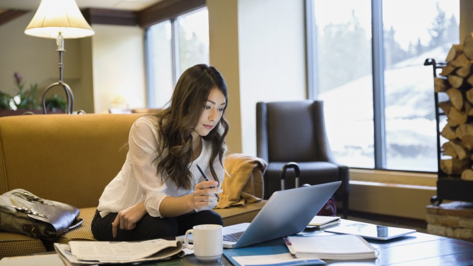 Woman working on laptop