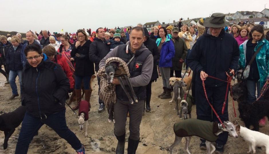 Mark Woods and Walnut were joined by hundreds of dog walkers