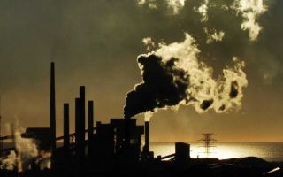 Smoke emits from steel works