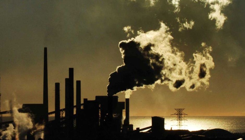 Smoke emits from steel works