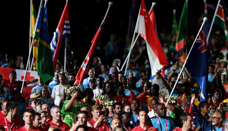 Athletes are seen before the start of the closing ceremony