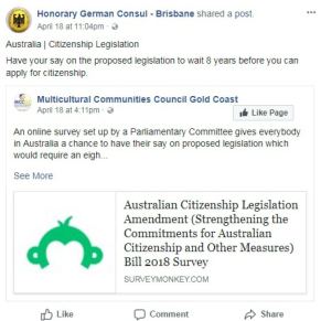 Pauline Hanson citizenship laws survey