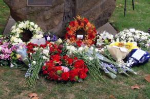 Wreaths for the nine workers killed on the job this year were laid at the memorial.