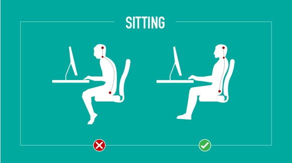 Keep the feet flat on the floor while sitting.
