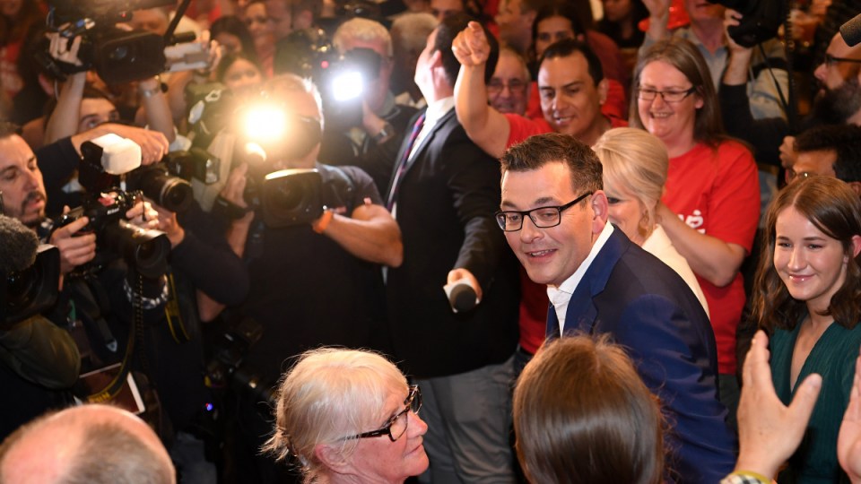 Daniel Andrews claims victory on Saturday night