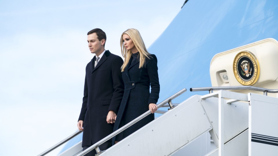 Jared Kushner and Ivanka Trump descend from Air Force One